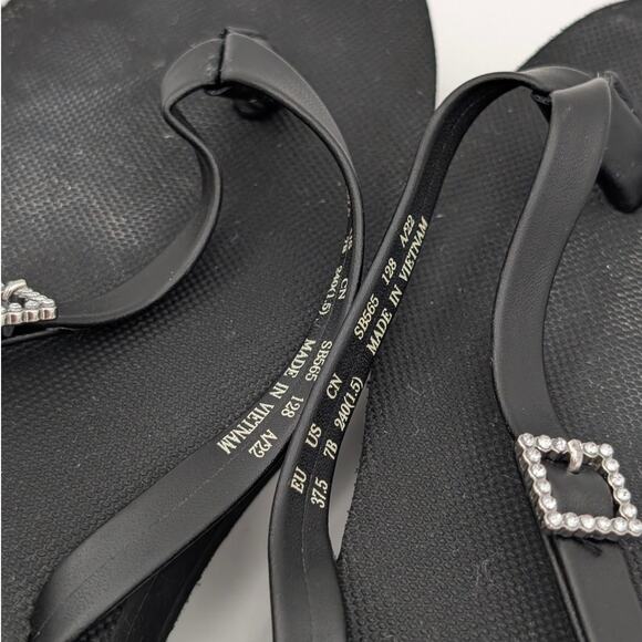 Stuart Weitzman Sw Crystal Thong Flip Flop Sandal Women's Black Size US7B EU37.5 - Picture 8 of 12